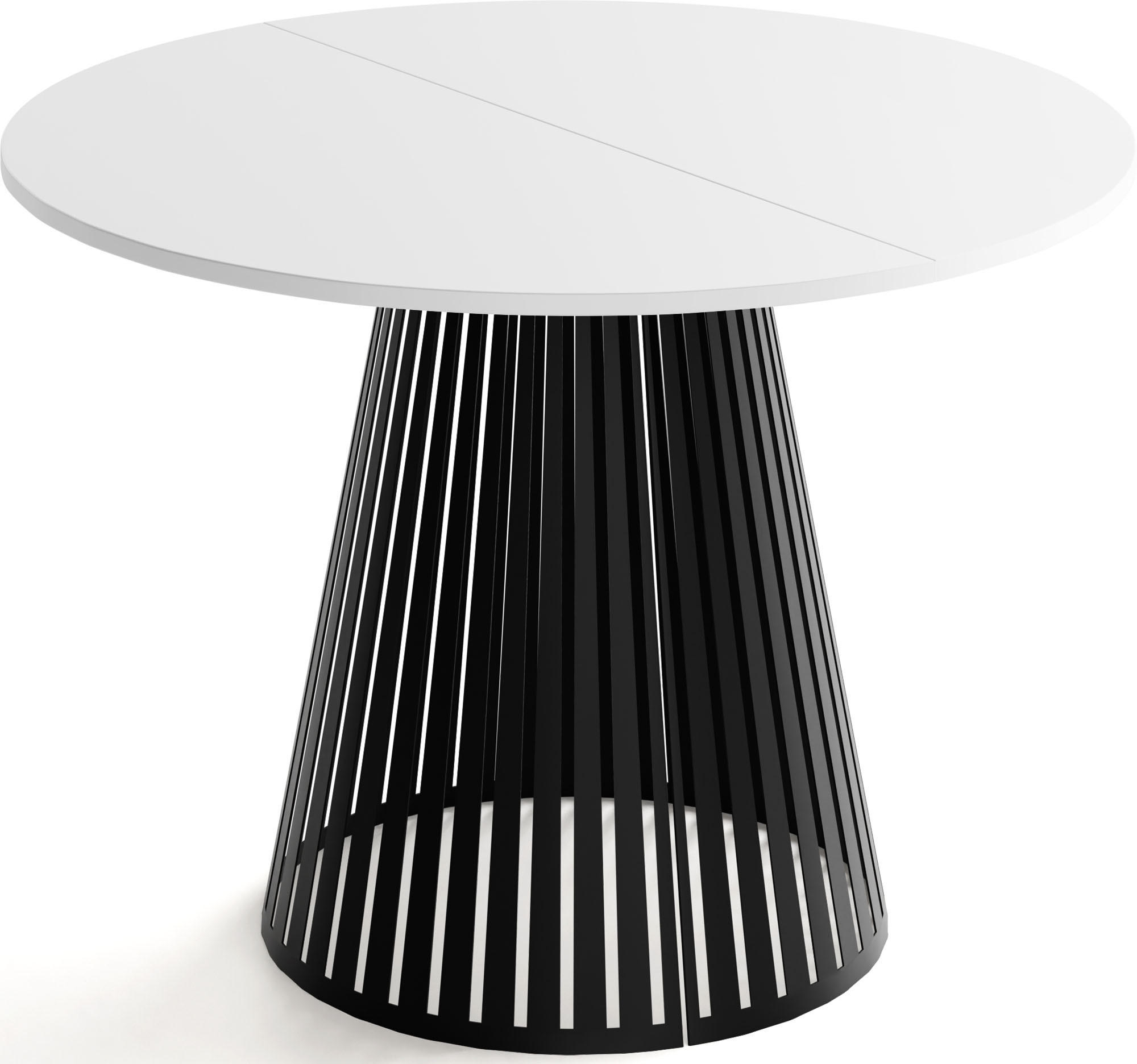 ESSTISCH Naro runder ausziehbarer, Weiß 100-180/100/76 cm - Schwarz/Weiß, Holzwerkstoff/Metall (100/100/76cm) - WFL GROUP