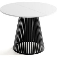 ESSTISCH Naro runder ausziehbarer, Weiß 120-200/120/76 cm - Schwarz/Weiß, Holzwerkstoff/Metall (120/120/76cm) - WFL GROUP