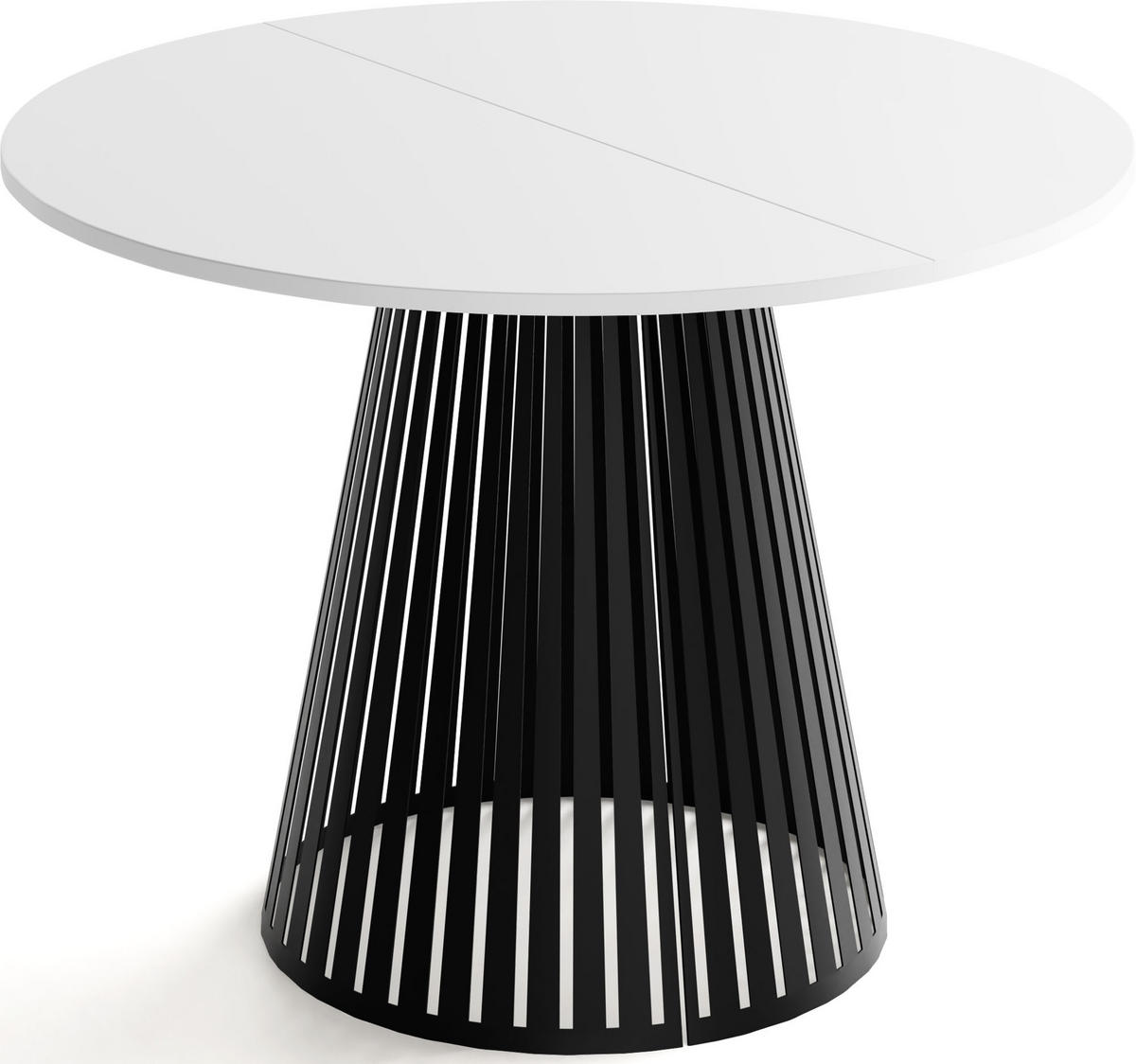 ESSTISCH Naro runder ausziehbarer, Weiß 120-200/120/76 cm - Schwarz/Weiß, Holzwerkstoff/Metall (120/120/76cm) - WFL GROUP