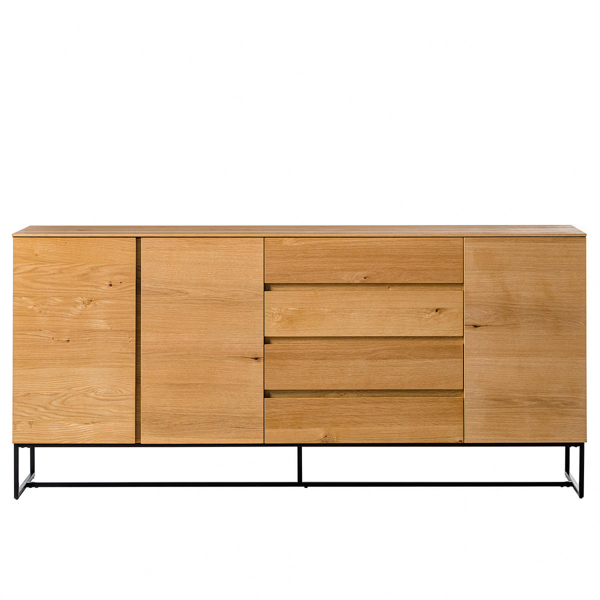 SIDEBOARD mit 3 Türen - Echtholzfurnier / Eisen - Eichefarben/Schwarz, Holzwerkstoff (185/86/40cm) - home24