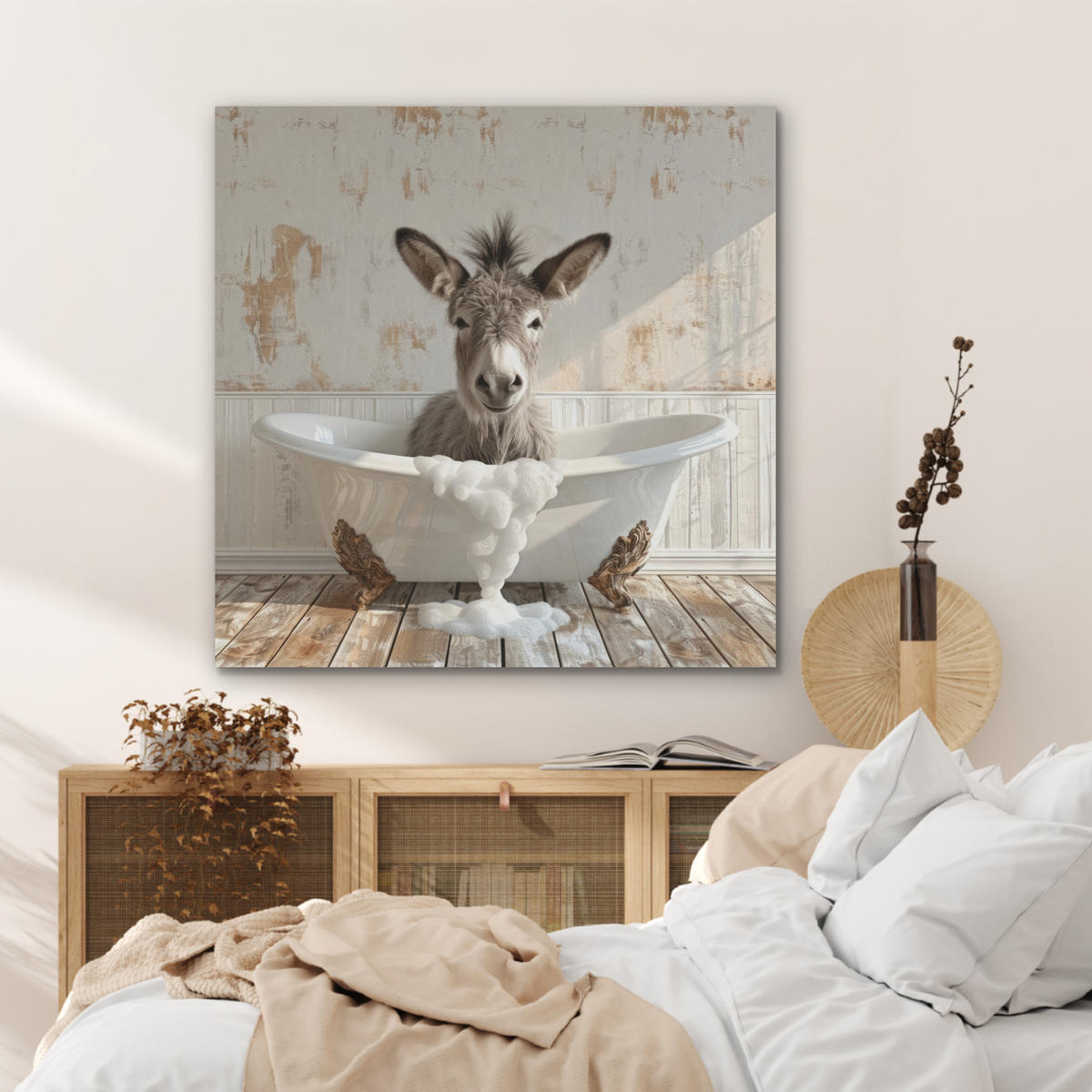 AKUSTIKPANEEL Esel - Tiere - Badewanne - Schaumstoff 90x90 cm - Weiß, Textil (90/0.9/90cm) - MuchoWow