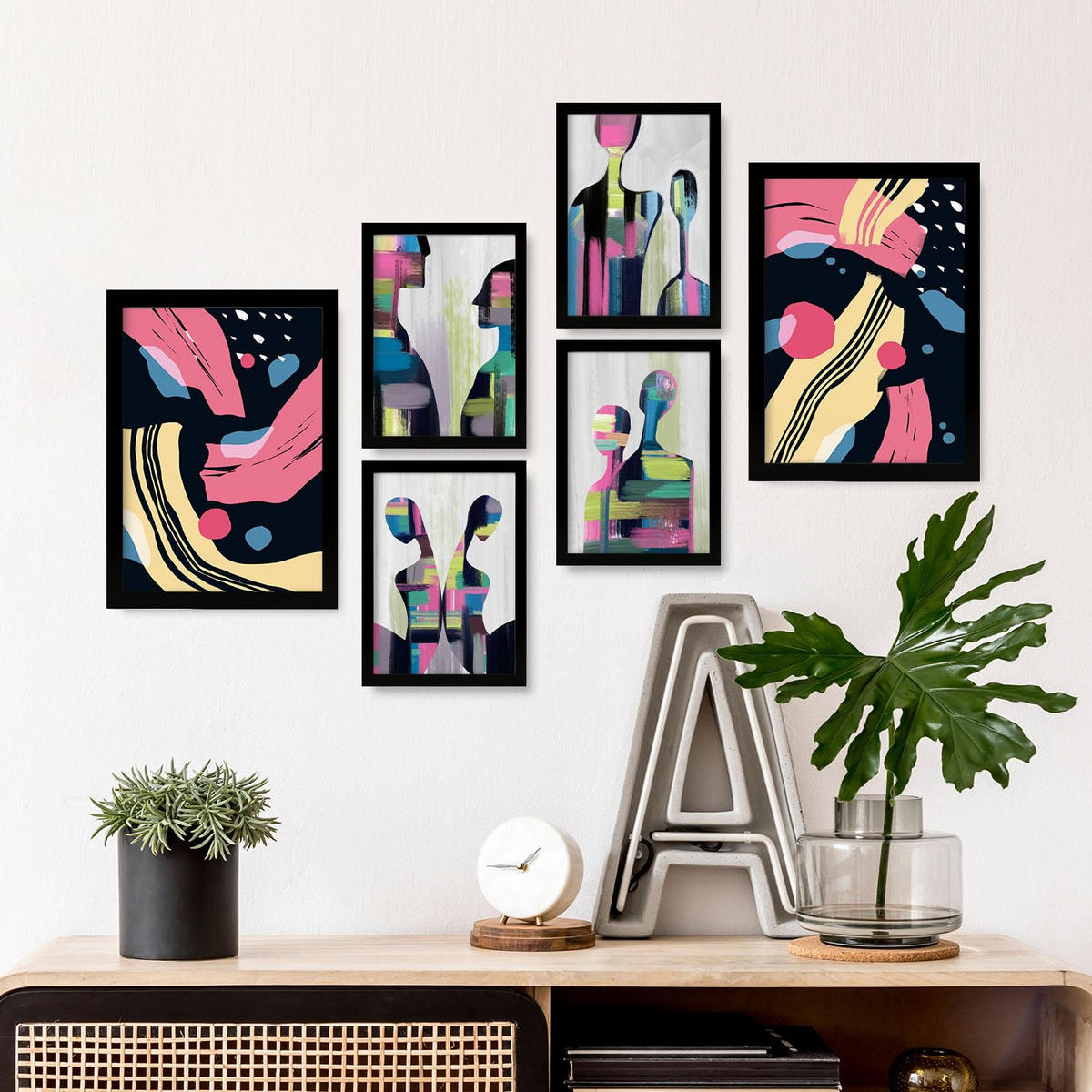 POSTER Set Mit 6 Verhaltensmodi In Liebhaber Abstrakt Ästhetische Dekorative Gemälde Für Ihr Wohnzimmer Schlafzimmer Zuhause A3 & A4 Schwarzer Rahmen - Schwarz, Papier (29/3cm) - Nacnic