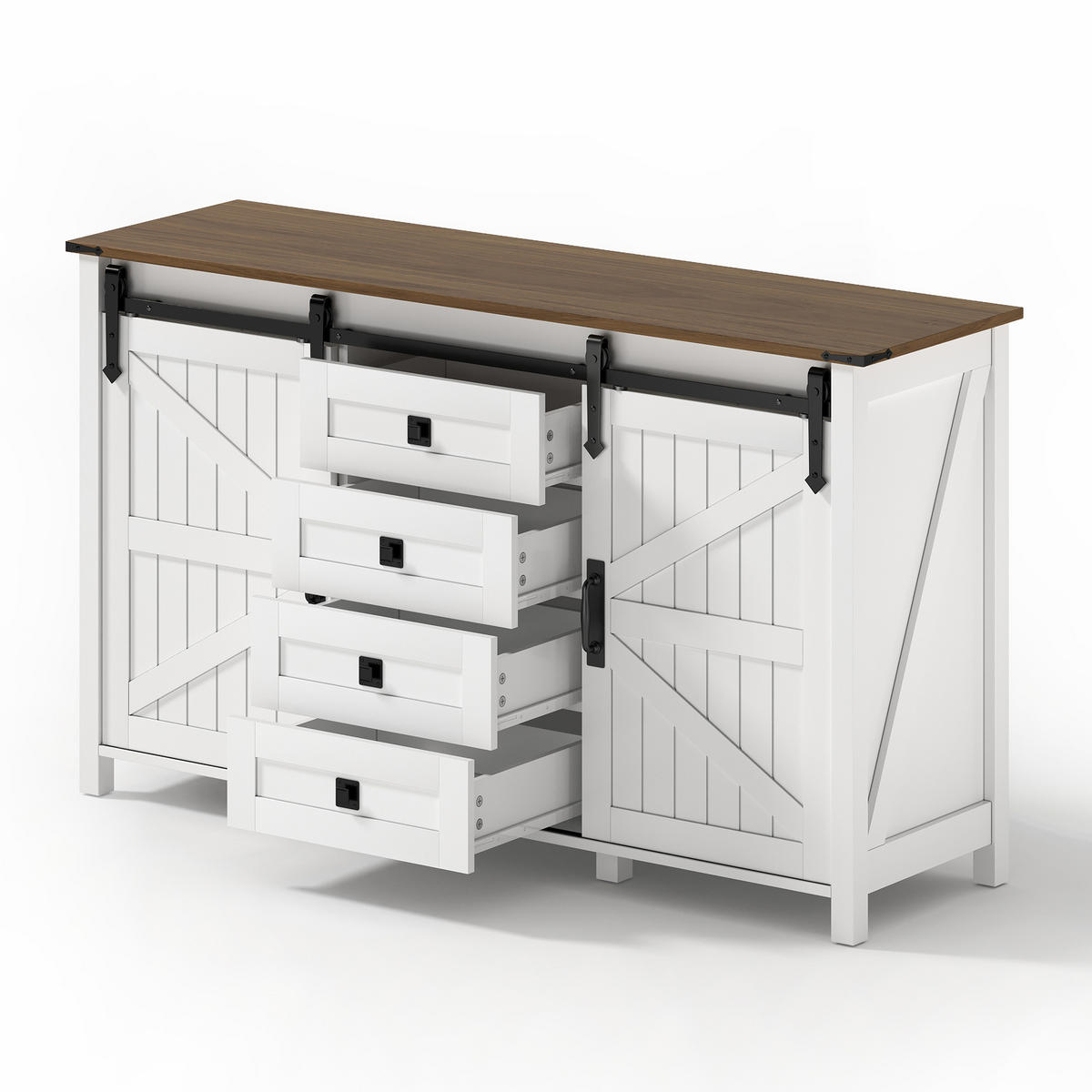 SIDEBOARD 137/40/81.5 cm Weiß mit Schiebetüren und 4 Schubladen - Weiß, Holz (137/81.5/40cm) - Oxeza