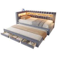 SCHLAFSOFA 90*190 cm mit Ausziehbett, LED und USB, Dunkelgrau - Grau, Textil (90/190cm) - FLIEKS