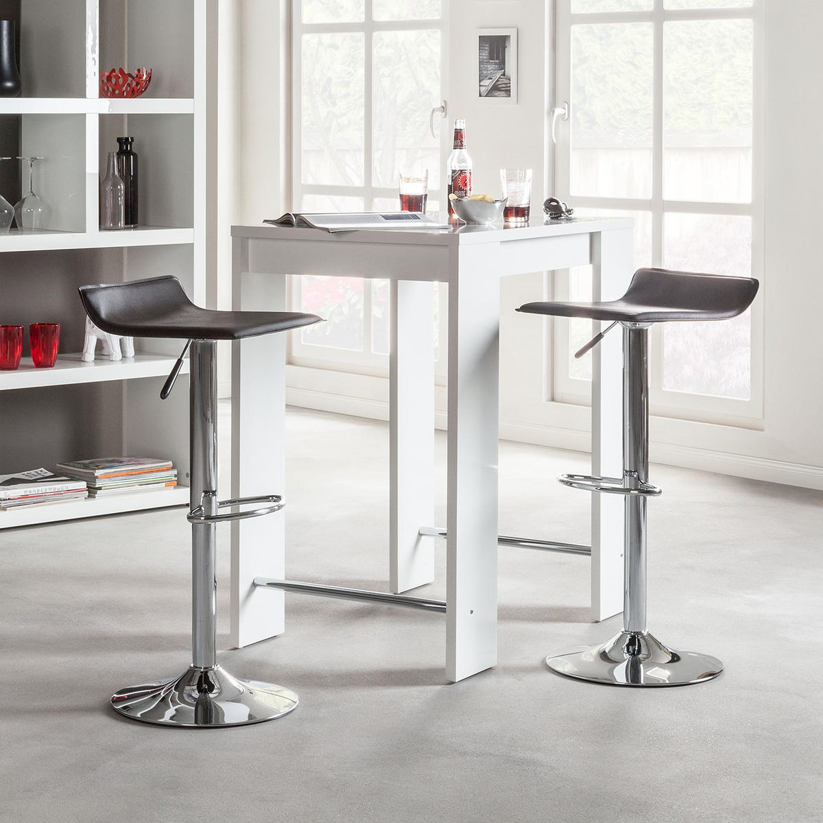 BARHOCKER (2er-Set) - Kunstleder - Chromfarben/Schwarz, Kunststoff/Metall (38/63/39cm) - home24