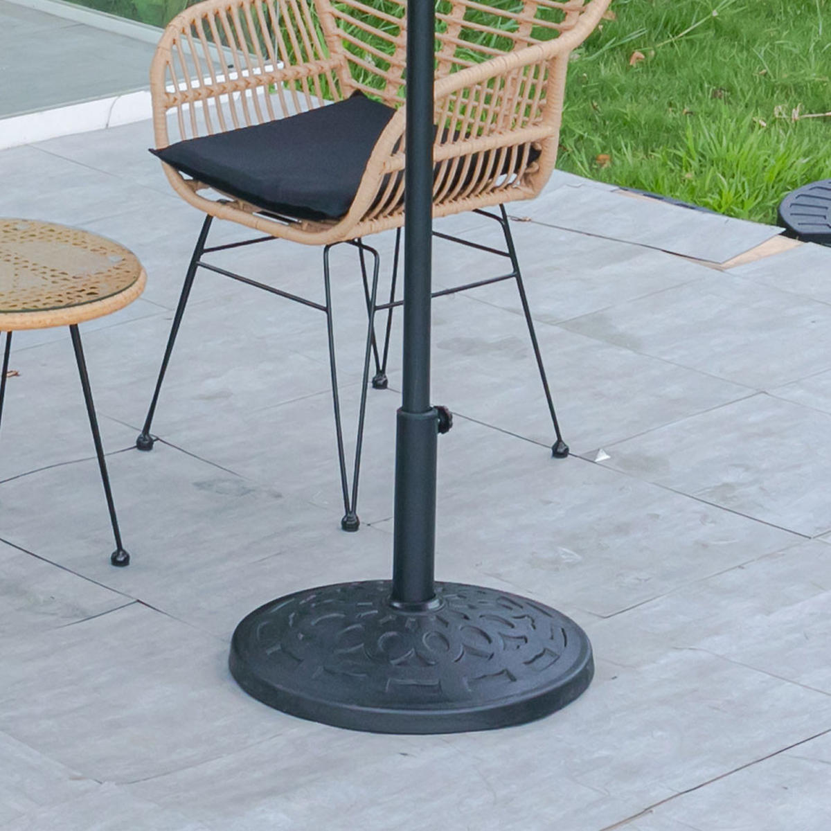 SONNENSCHIRMSTÄNDER Sonnenschirmfuß aus Kunststoff in Rattanoptik Schwarz wetterfest und standfest ohne Befüllen Ø98 × 35 cm 14 kg - Schwarz, Kunststoff (57/51cm) - Livingandhome