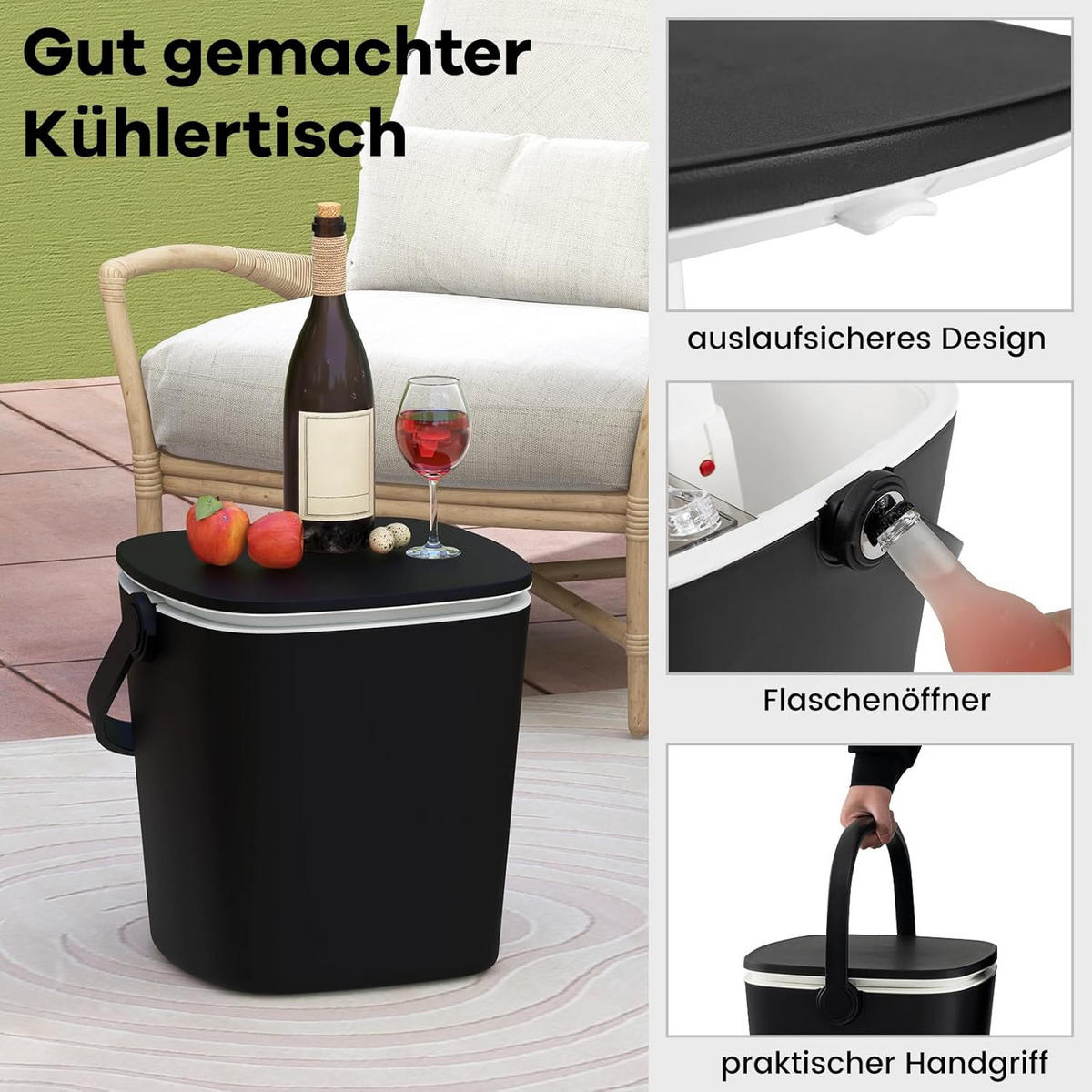 BEISTELLTISCH Schwarz - Schwarz, Kunststoff (35/34/37cm) - COSTWAY