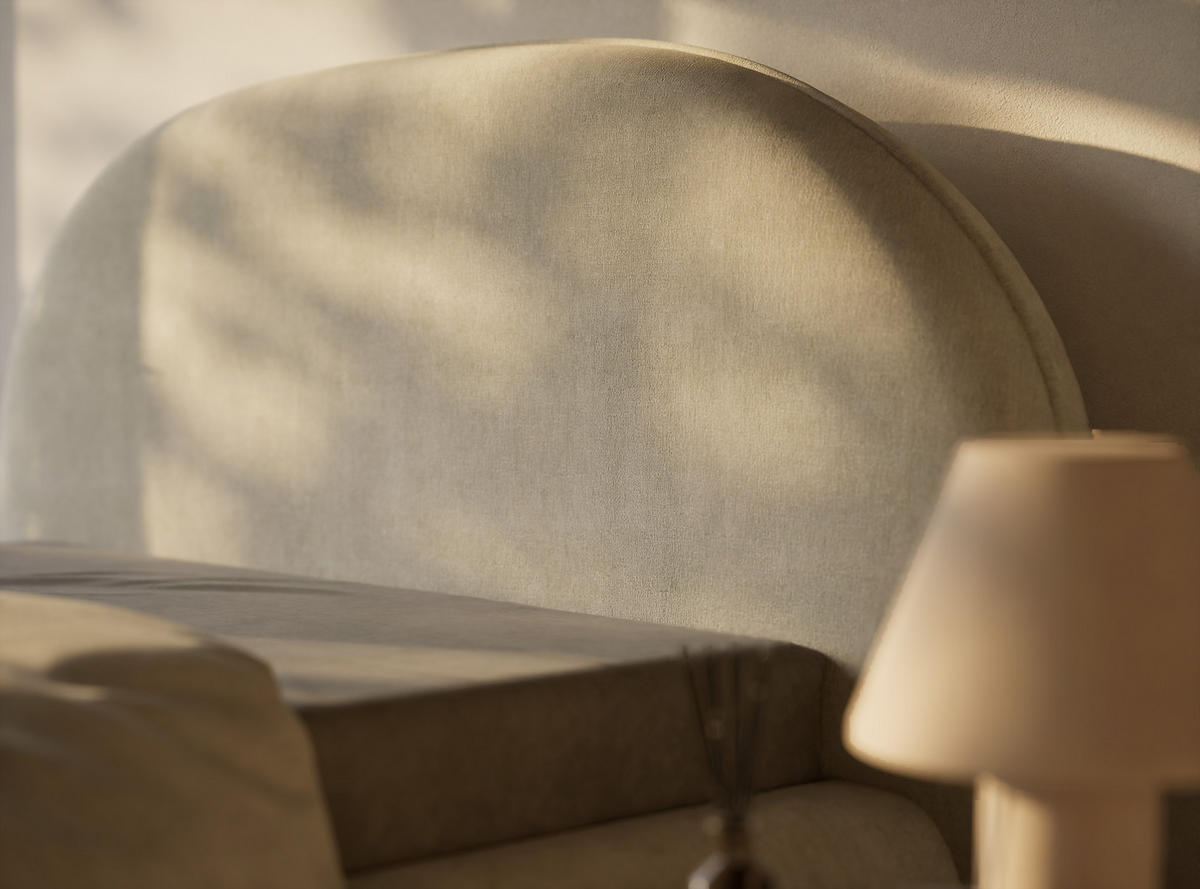 POLSTERBETT Koji Creme 160/200 cm im Chenille-Stoff - Creme/Schwarz, Holz/Holzwerkstoff (160/200cm) - Maison de Reve