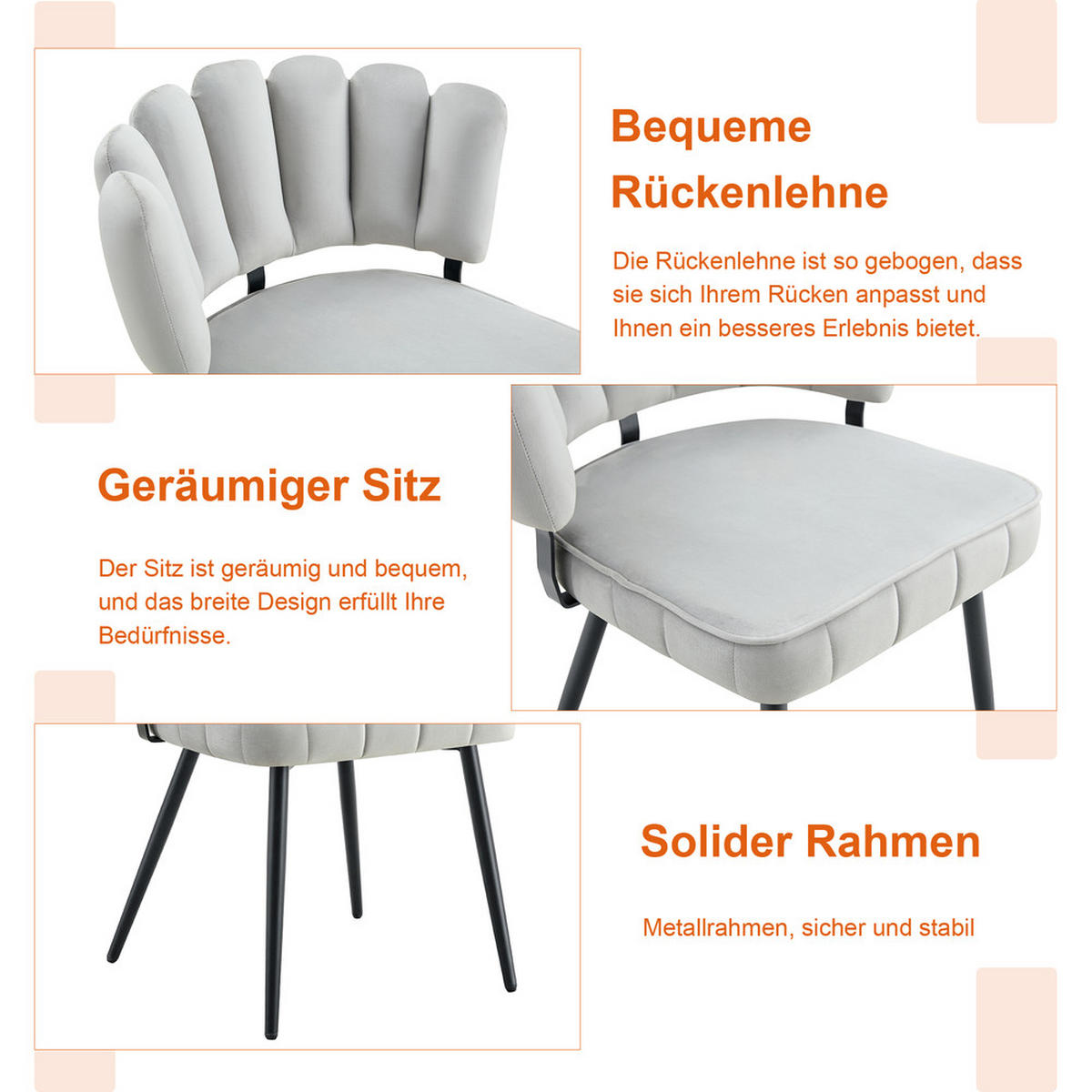 TISCHGRUPPE 3-tlg Rund 60cm MDF Tisch Schwarz 2 Samtstühle Hellgrau - Grau, Metall (73.5/21.5/76cm) - Raelunyi
