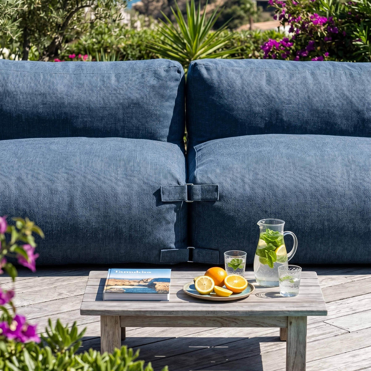 GARTENSOFA mit 2 Sitzplätzen, Pazifikblau - Blau, Textil - Oviala