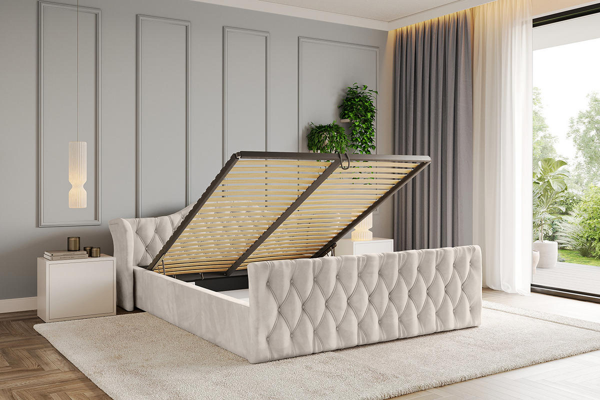 POLSTERBETT mit Bettkasten, Fußteil und Lattenrost, Boxbett ohne Matratze - ZORAN-Z-V1 180x200 Beige - Beige, Holzwerkstoff/Textil (180/200cm) - ALTDECOR