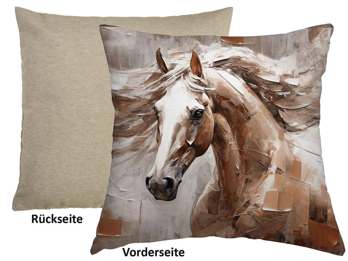 WENDE-KISSENHÜLLE POP-Acryl Pferd 45/45 cm - Beige, Textil (45/45cm) - beties Heimtextil