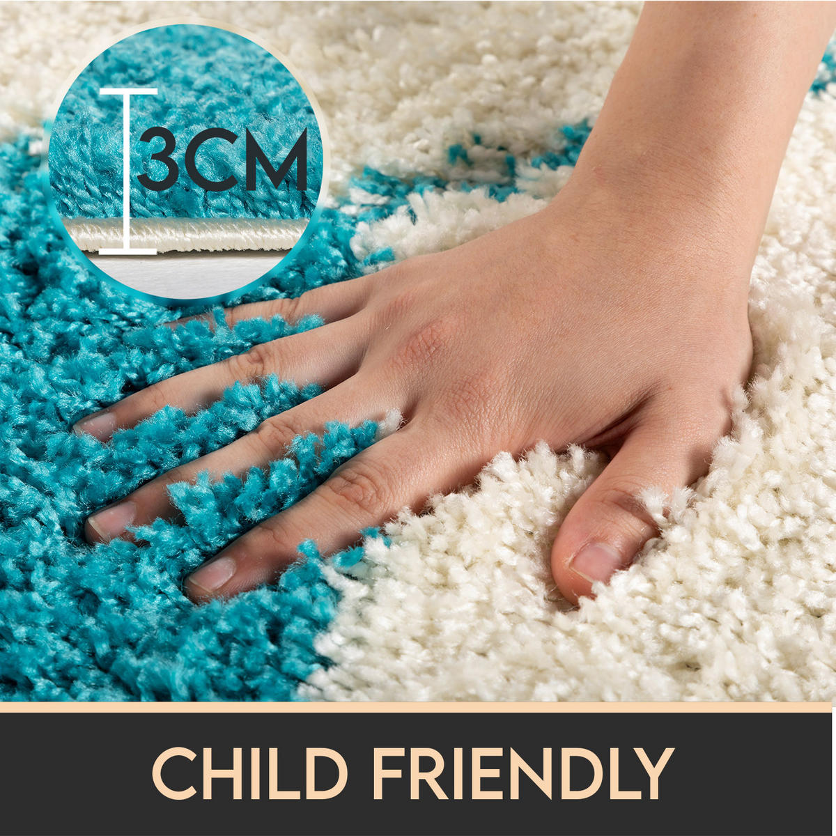 TEPPICH Kinder Hochflor Fußball Motiv Polypropylen Kinderzimmer Türkis Rund 120x120 - Türkis, Textil (120/120cm) - KADIMA DESIGN