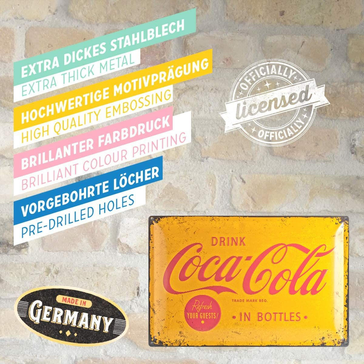 BLECHSCHILD 40/60 cm Coca Cola Logo Yellow - Multicolor, Metall (60/40/1cm) - Nostalgic-Art