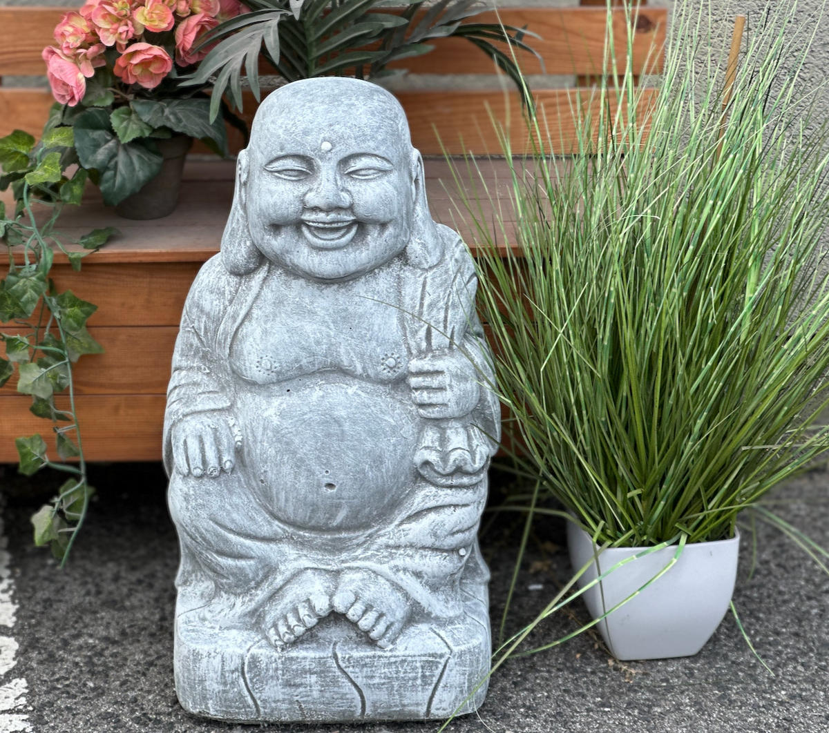 STEINFIGUR Buddha stehend XL - Grau, Stein (20/50/26cm) - stoneandstyle