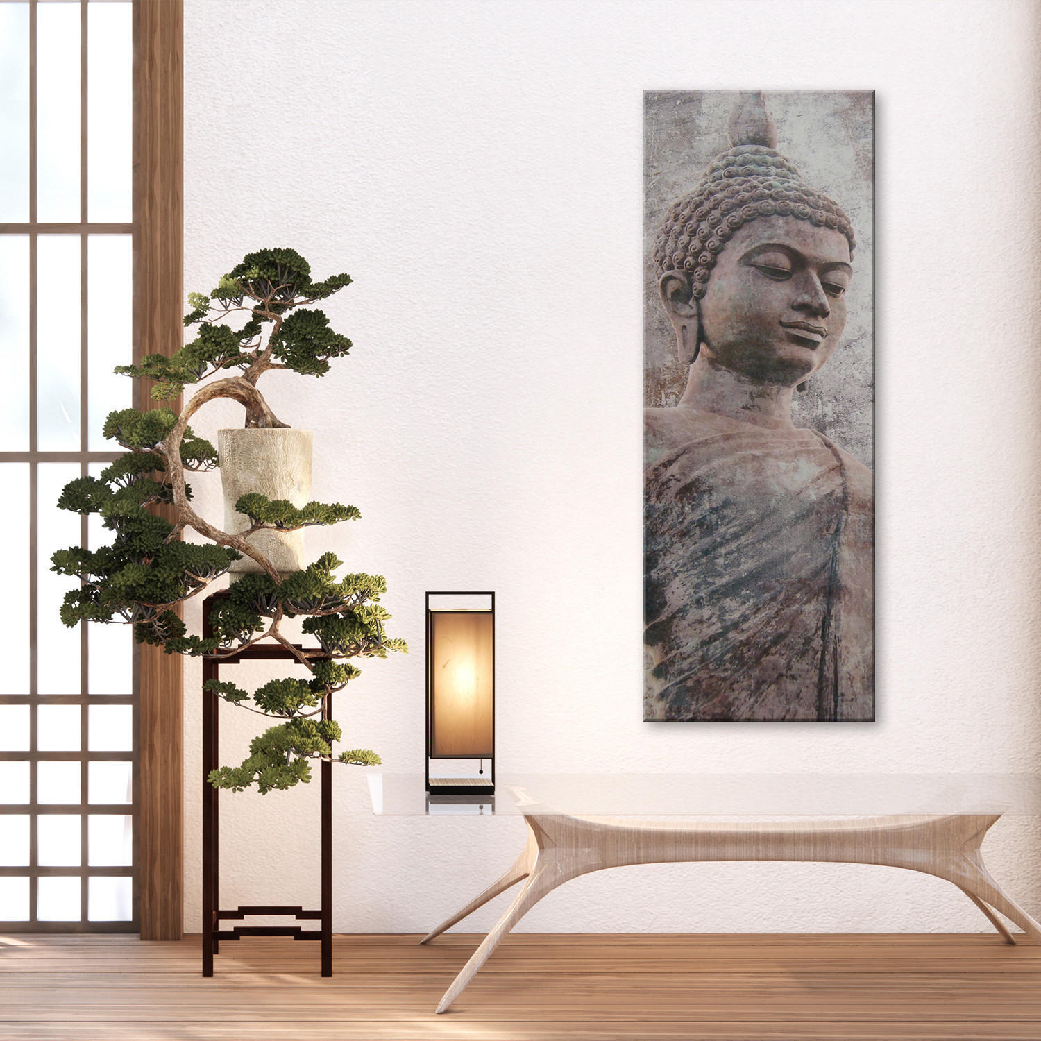 WANDBILD buddha statue - Grau, Textil (30/90cm) - Feeby