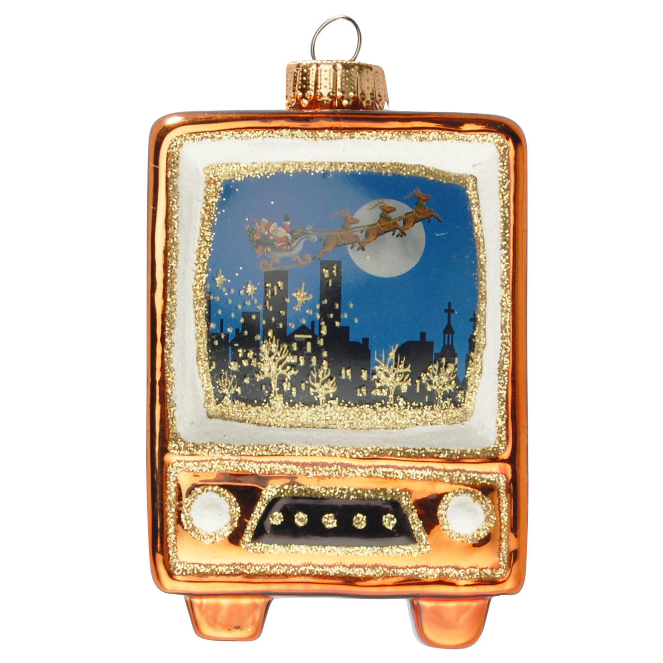 CHRISTBAUMSCHMUCK Nostalgischer Fernseher Braun 8cm (Glas / 1 Stk.) - Braun, Glas (5/8/4cm)