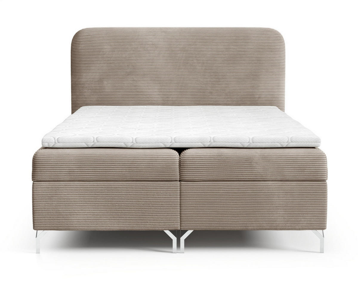 BOXSPRINGBETT mit Matratze H3 200x200 Rotos, Cordstoff, Bettkasten, Beige - Beige, Holz/Textil (200/200cm) - Emporius