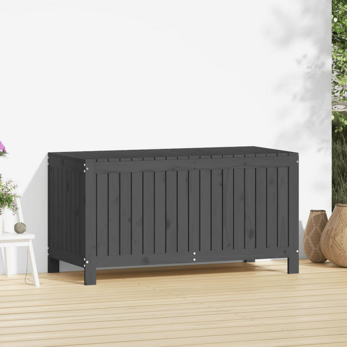 GARTENTRUHE Grau 121x55x64 cm Massivholz Kiefer - Grau, Holz (121/64/55cm) - furnicato