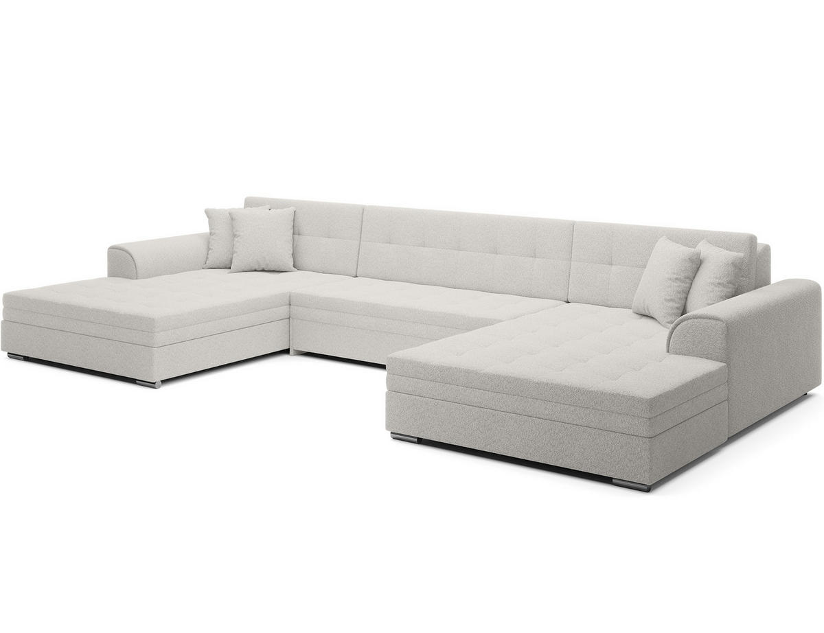 WOHNLANDSCHAFT VENTO U-Form – Großzügiges Ecksofa mit Schlaffunktion & Kissen 359 cm - Weiß, Kunststoff (359/165cm) - Wohnideebilder