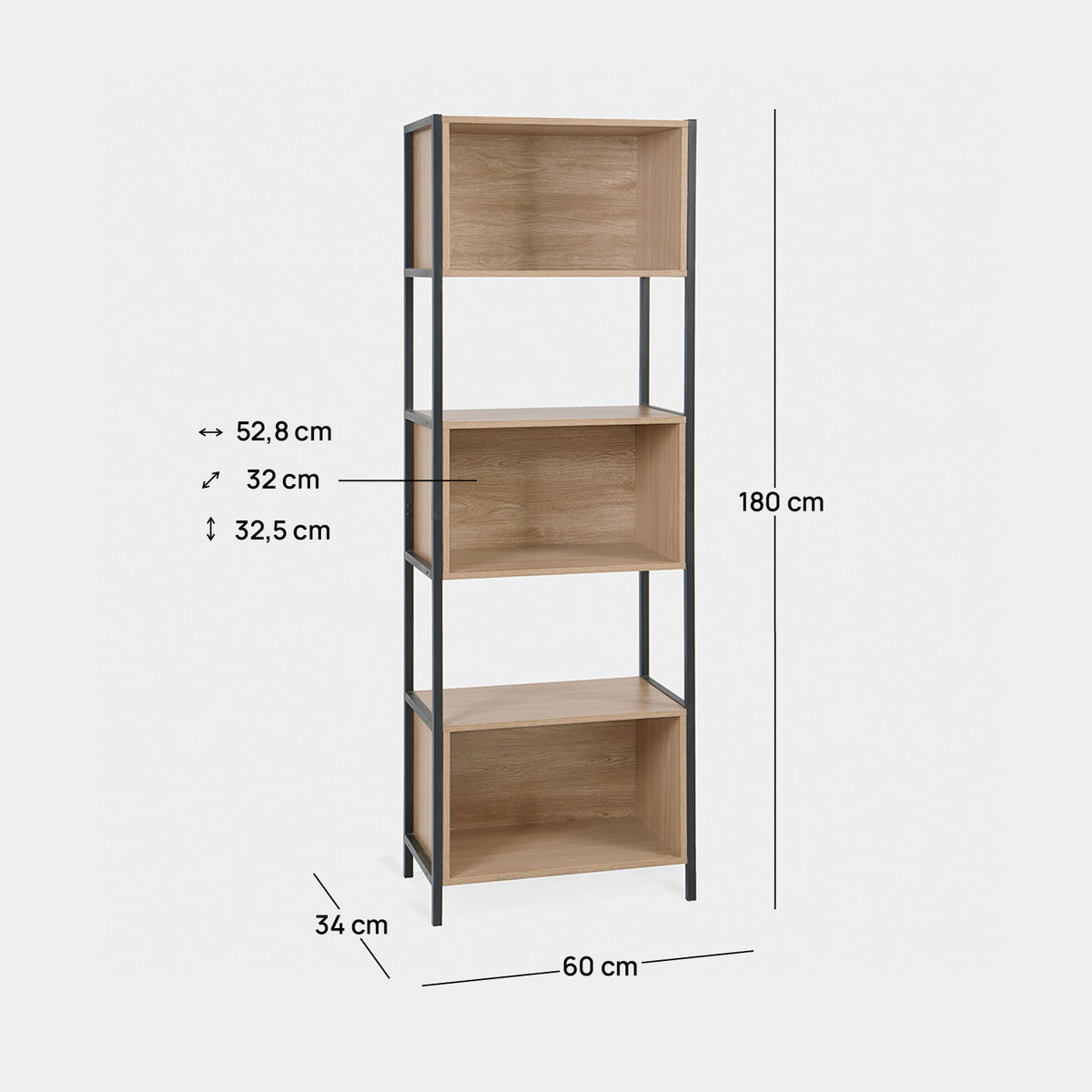 BÜCHERREGAL Orlan Zweifarbig 60 cm x 180 cm - Multicolor, Holzwerkstoff (60/180/34cm) - Klast Home