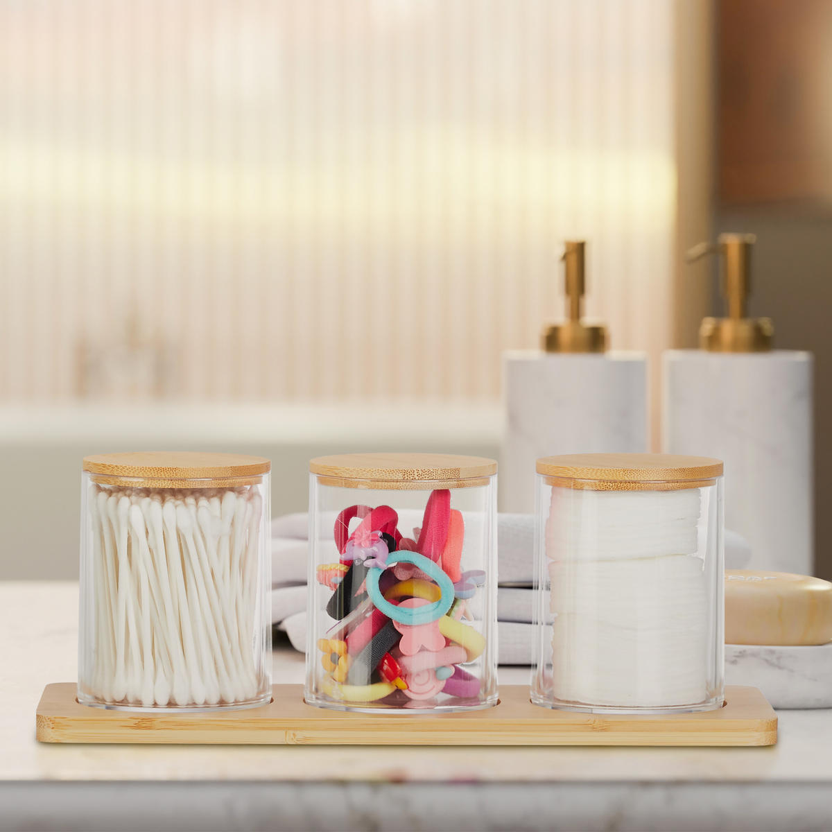 WATTESTÄBCHENBEHÄLTER - Multicolor, Holz/Kunststoff (27/10/9cm) - Relaxdays