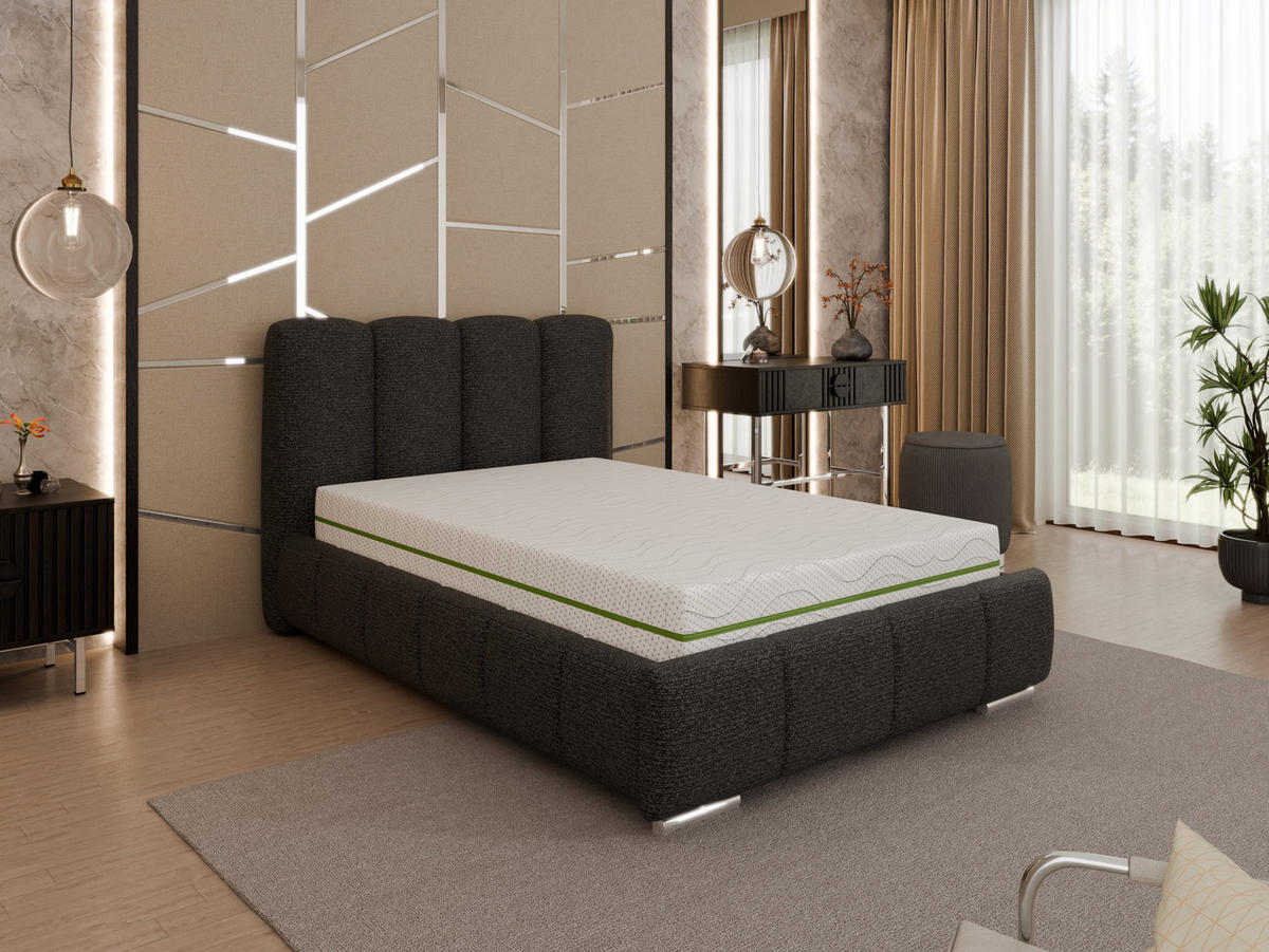 POLSTERBETT Zaira 120x200cm – Elegantes Polsterbett für modernen Wohnstil , ZONIERTE MULTI-TASCHEN-FEDERKERN (24cm), schwarz - Schwarz, Holz (120/200cm) - Homesy