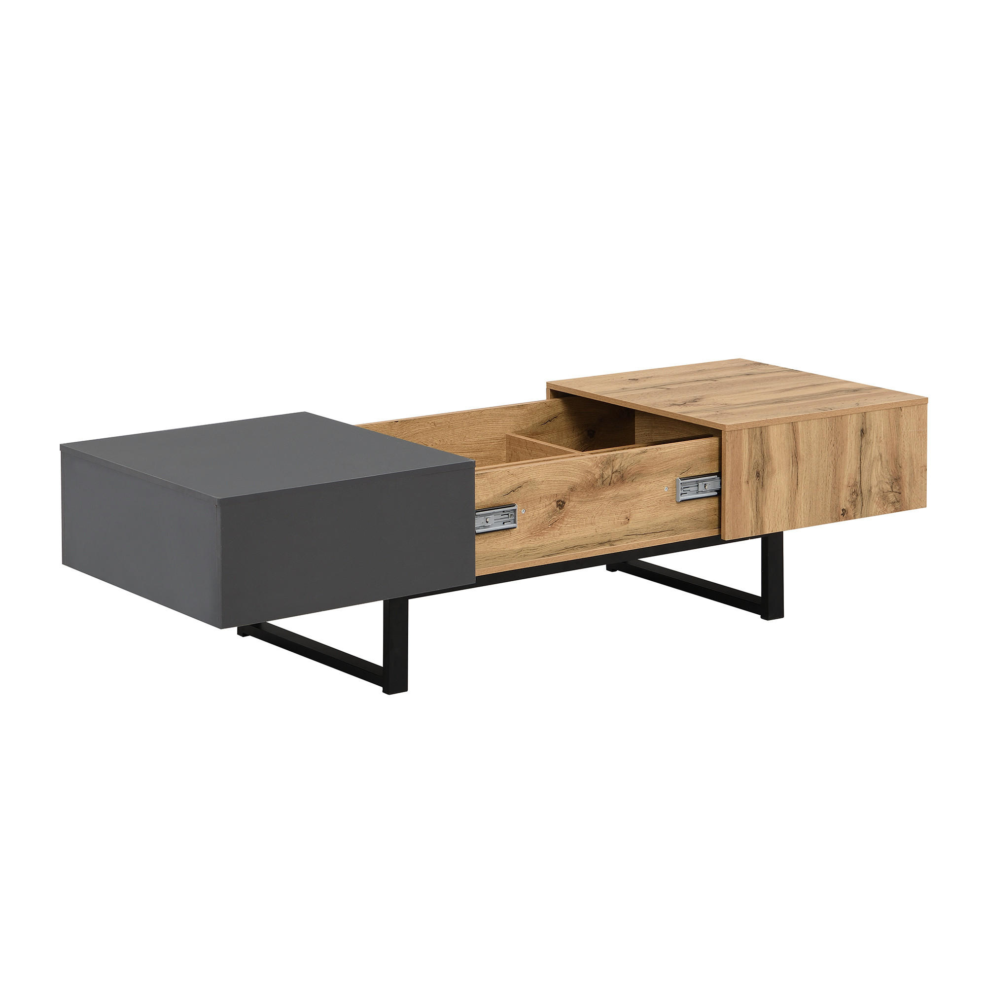 COUCHTISCH mit versteckter Aufbewahrung verschiebbar Holz- und Metallhalterung 155/55/40 cm - Anthrazit/Schwarz, Holzwerkstoff/Metall (155/55/40cm) - EVRYAE