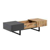 COUCHTISCH mit versteckter Aufbewahrung verschiebbar Holz- und Metallhalterung 155/55/40 cm - Anthrazit/Schwarz, Holzwerkstoff/Metall (155/55/40cm) - EVRYAE