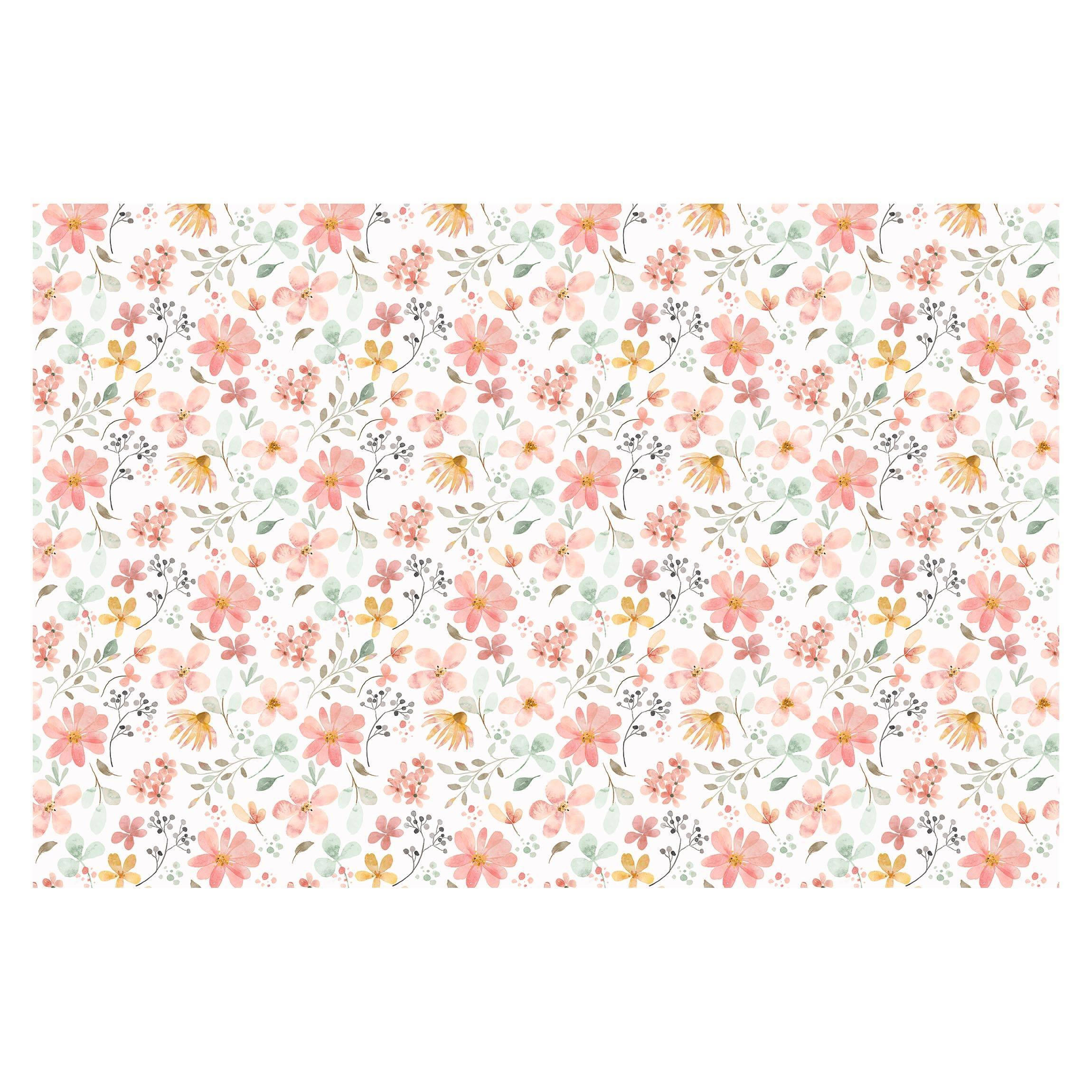 FOTOTAPETE Blumen Muster Pastell Rosa Aquarell 384/255 cm - Pastellblau, Papier (384/255cm) - Bilderwelten