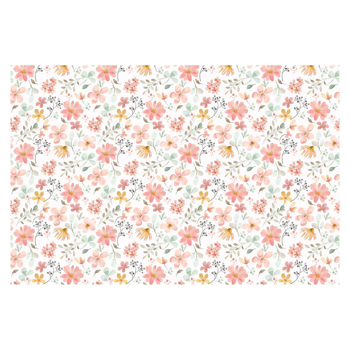 FOTOTAPETE Blumen Muster Pastell Rosa Aquarell 336/225 cm - Pastellblau, Papier (336/225cm) - Bilderwelten