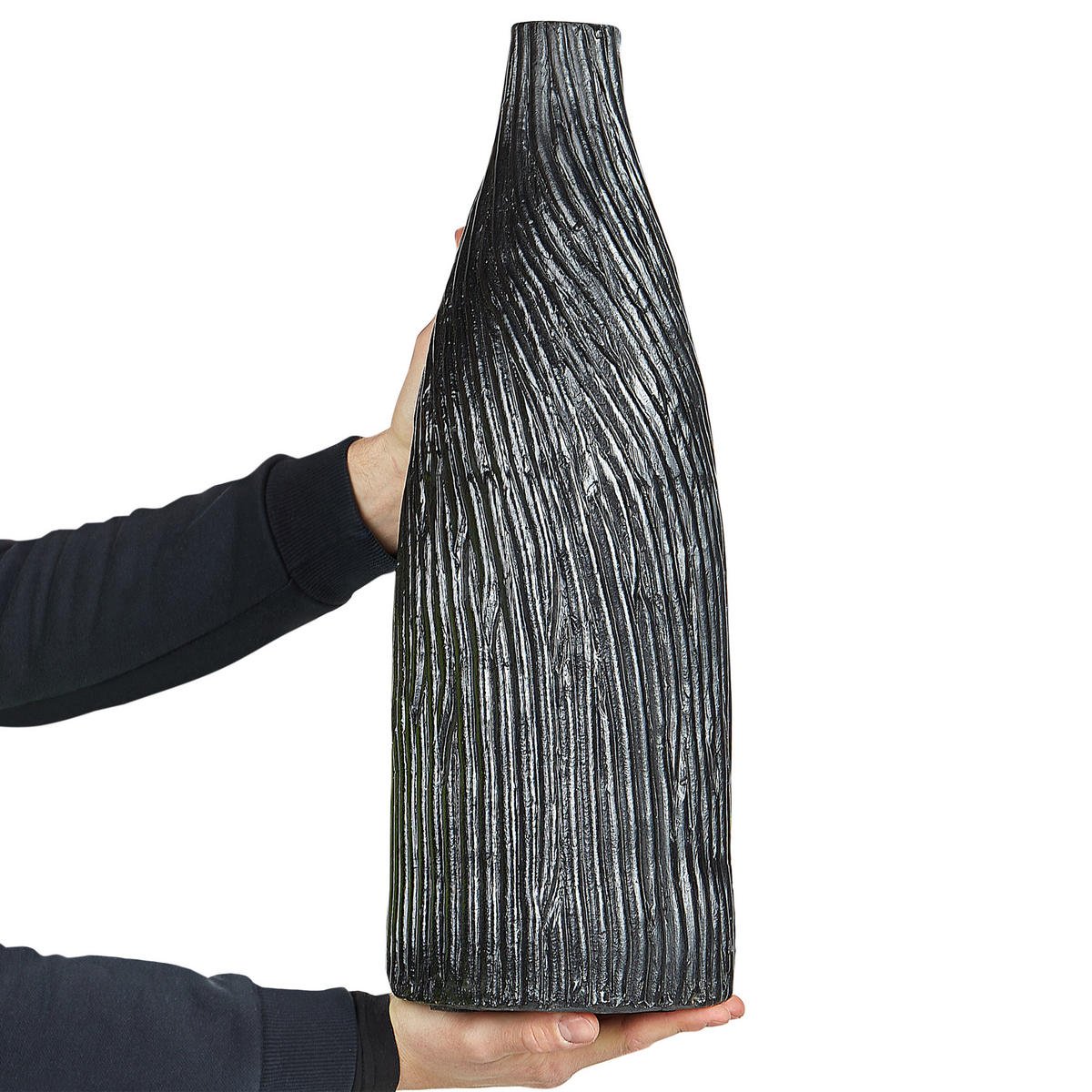 DEKOVASE Terrakotta schwarz Florentia - Schwarz, Stein (50cm) - Beliani