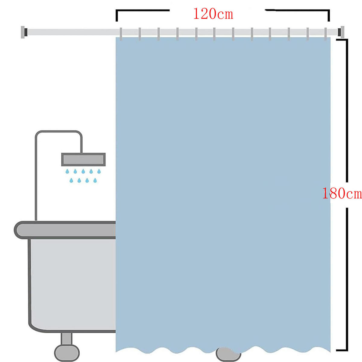 DUSCHVORHANG Grau Weiß geometrisch gestreift PEVA wasserdicht mit Haken - Multicolor, Kunststoff (120/180cm) - MCBOSON
