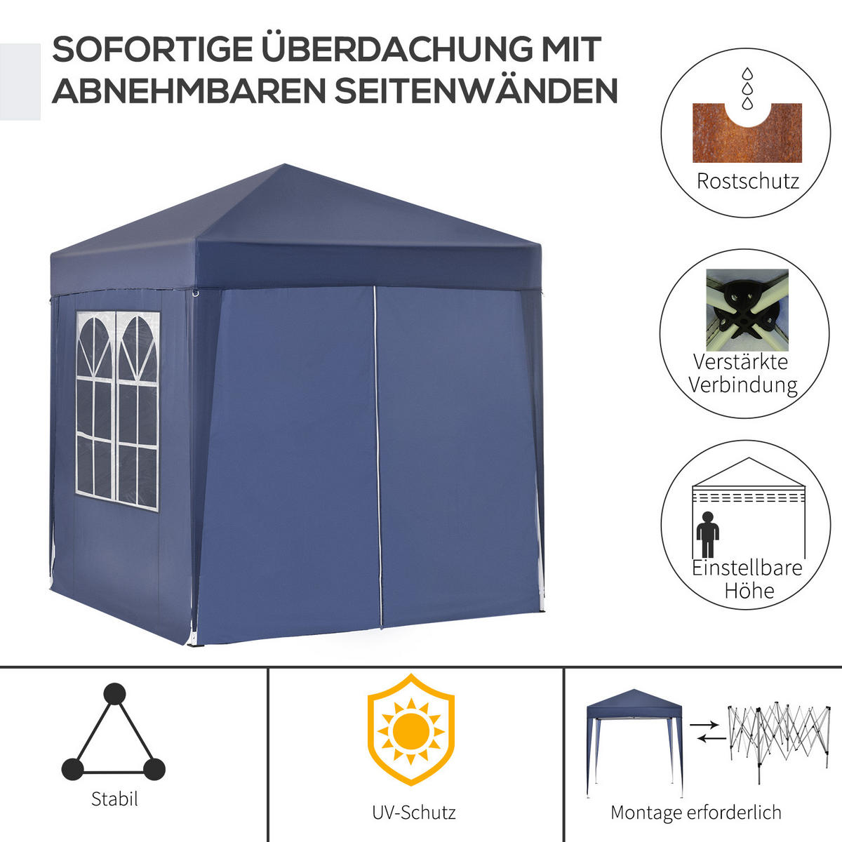 FALTPAVILLON, Weiß+Schwarz, Stahl, Oxford-Stoff - Blau, Metall (200/240/200cm) - Outsunny