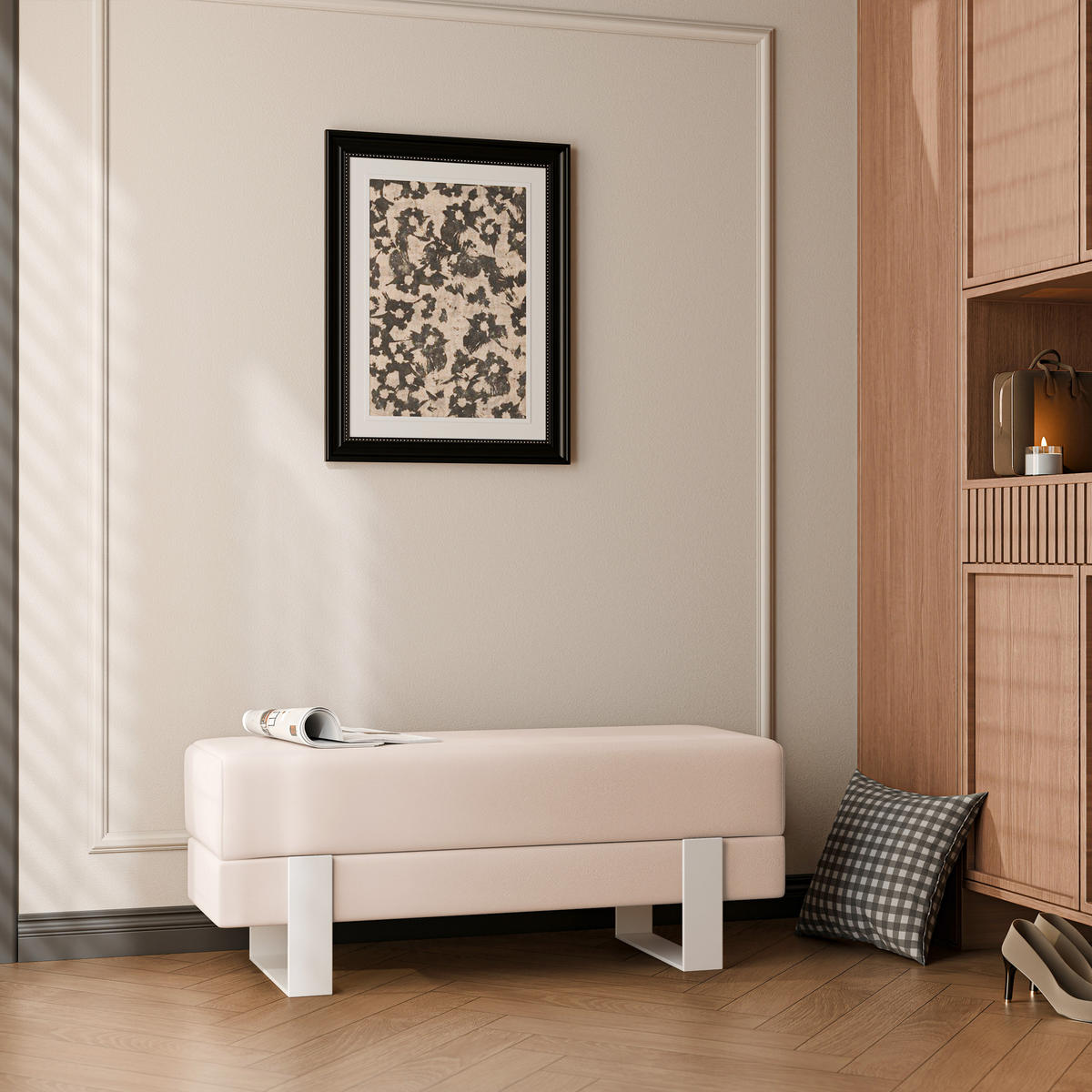 POLSTERBANK RIVA 100 cm Weiß / Beige ,Metallgestell - Beige, Metall (100/47/35cm) - Idohome