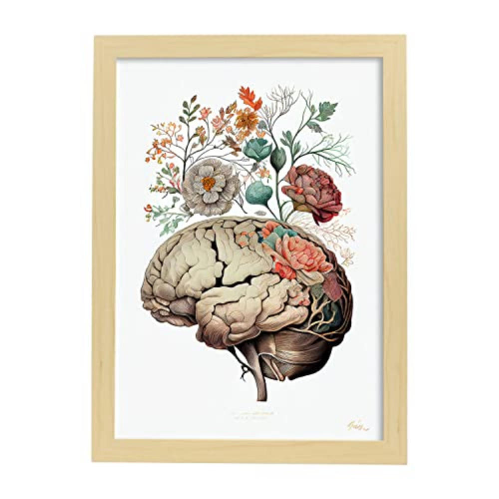 POSTER Anatomie Gehirn A4 Rahmen Aus Hellem Holz - Beige, Papier (29.7/5/21cm) - Nacnic