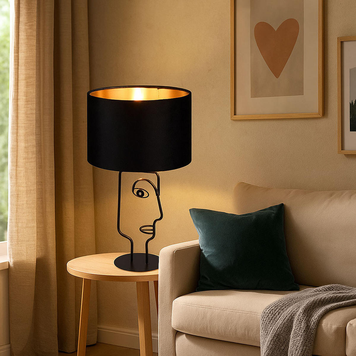 LED TISCHLEUCHTE Metall Schwarz Gesicht-Design - Schwarz, Metall (24/24/42cm)