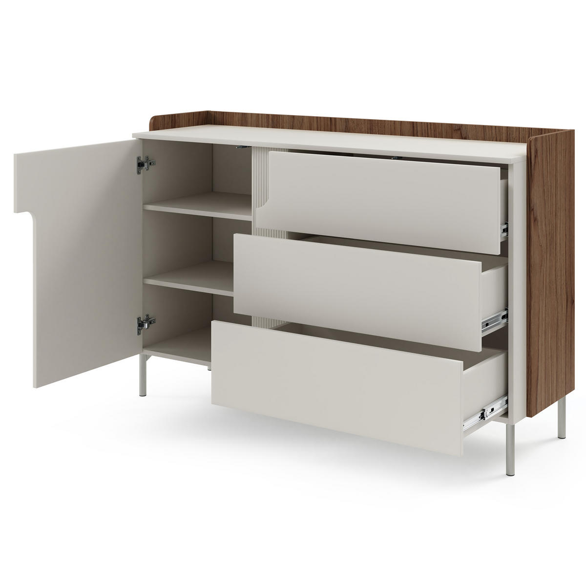 KOMMODE Positivo mit 1 Tür und 3 Schubladen, 140 cm, Alba-Nuss + Kaschmir - Nussbaumfarben, Holzwerkstoff (143/95/42cm) - Beautysofa