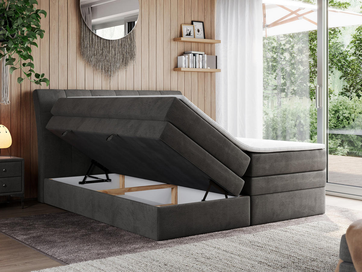 BOXSPRINGBETT GOLD-10 KING 160/200 Dunkelgrau Velvet - H4 - Dunkelgrau, Holz/Textil (160/200cm) - MKS