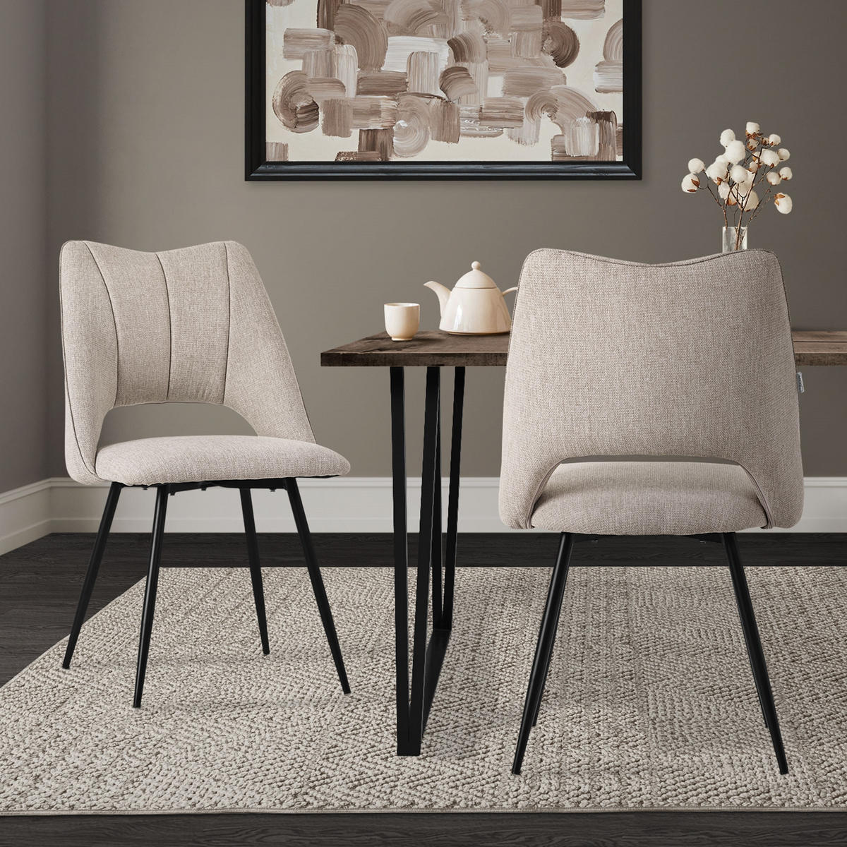 ESSZIMMERSTUHL Beige 2er Set - Beige, Metall (57/89/53cm) - ML-DESIGN