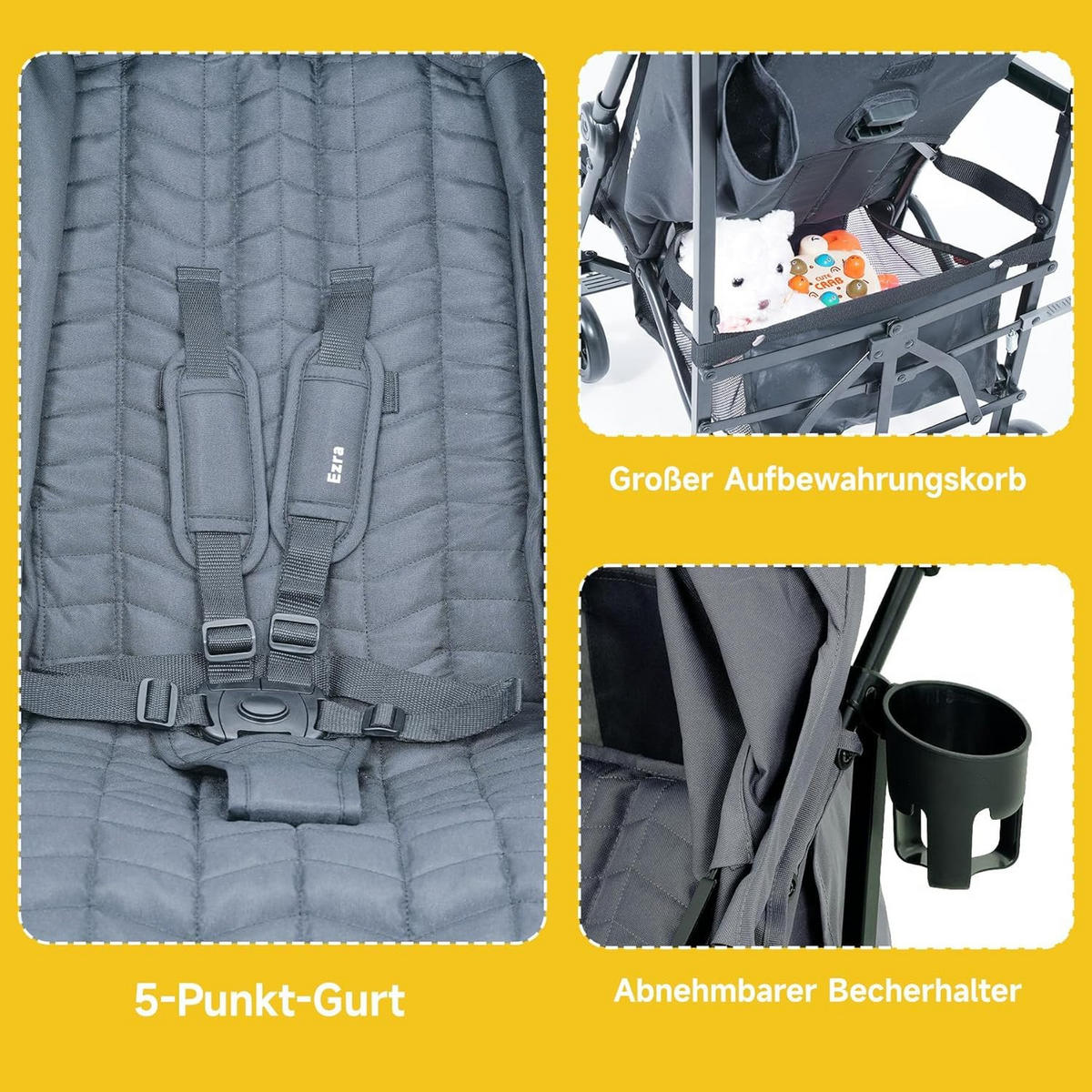 BUGGY Reisebuggy-Kompaktmodell mit Liegefunktion und Regenverdeck bis 22kg Grau - Grau, Metall (51/81/104.5cm) - Raelunyi