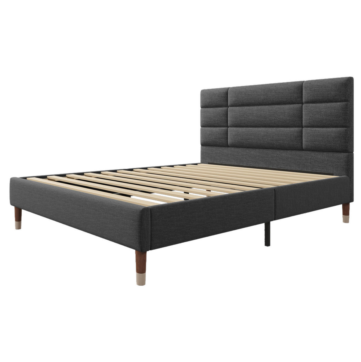 POLSTERBETT 140/200 cm Grau aus Leinen mit Lattenrost - Grau, Holz (140/200cm) - OKMYHOME
