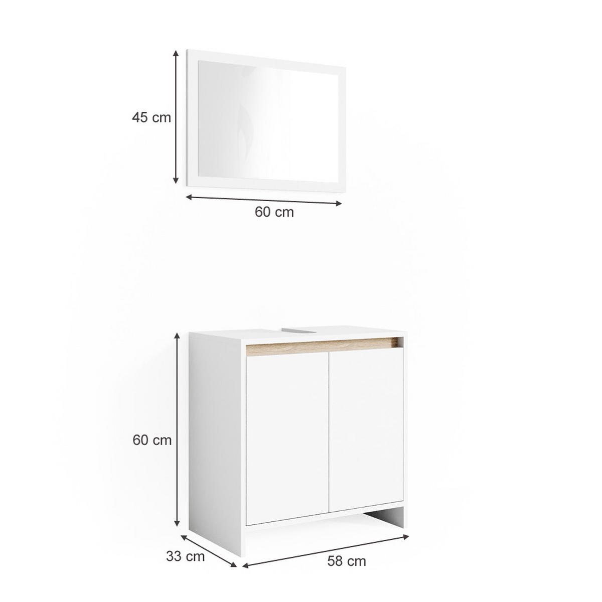 BADMÖBEL-SET Emma Weiß/Sonoma 2 Teile - Weiß/Sonoma Eiche, Holzwerkstoff (58/60/33cm) - Vicco