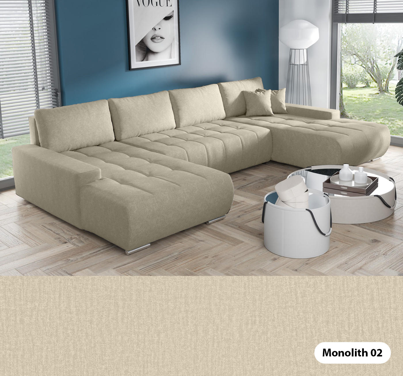 ECKSOFA U Form Bonari U, Vanille - Beige, Textil (185/85/350cm) - Meblito