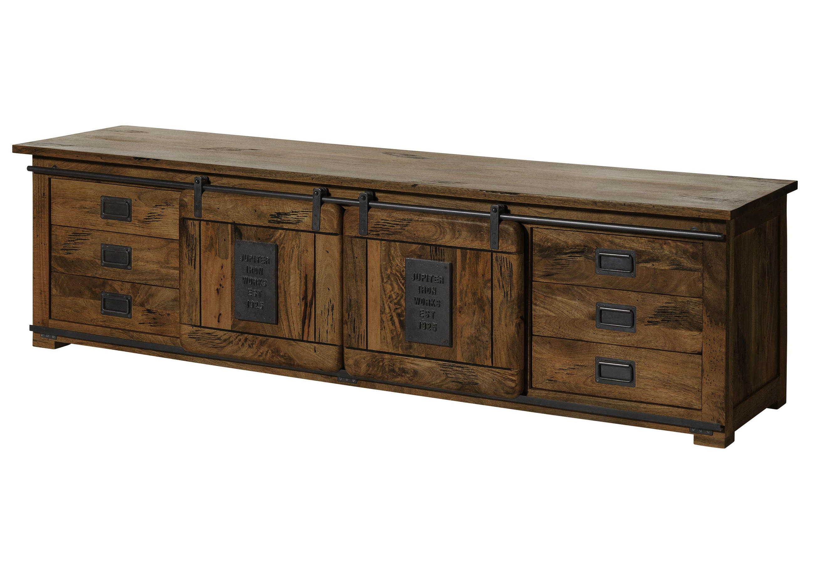 TV-BOARD Mango 220x55x60 braun lackiert RAILWAY #466 - Braun, Holz (220/60/55cm) - Massivmoebel24