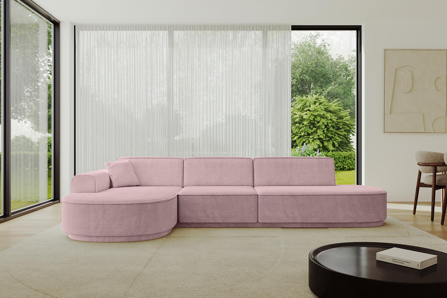 ECKSOFA Ottomane Links MARI-L2-v3 - 328x171x83 cm Rosa Cord - Schwarz/Rosa, Holzwerkstoff/Kunststoff (328/171cm) - ALTDECOR