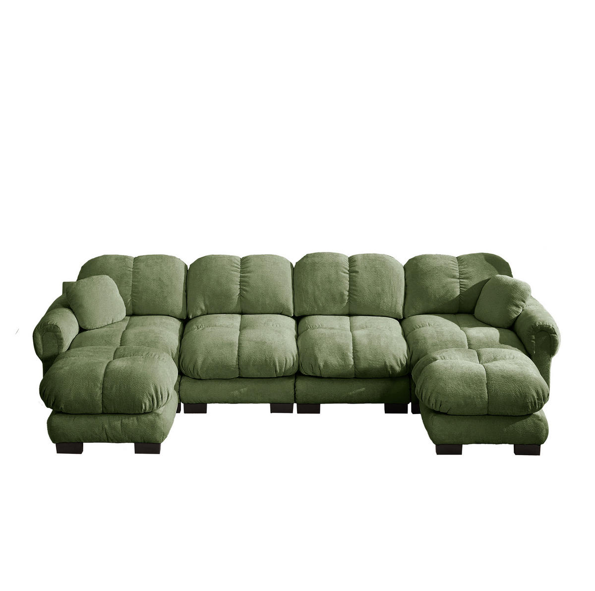 SOFA in U-Form mit 2 mobilen Hockern Chenille Grün - Grün, Holz (149/90/330.1cm) - Meubliv