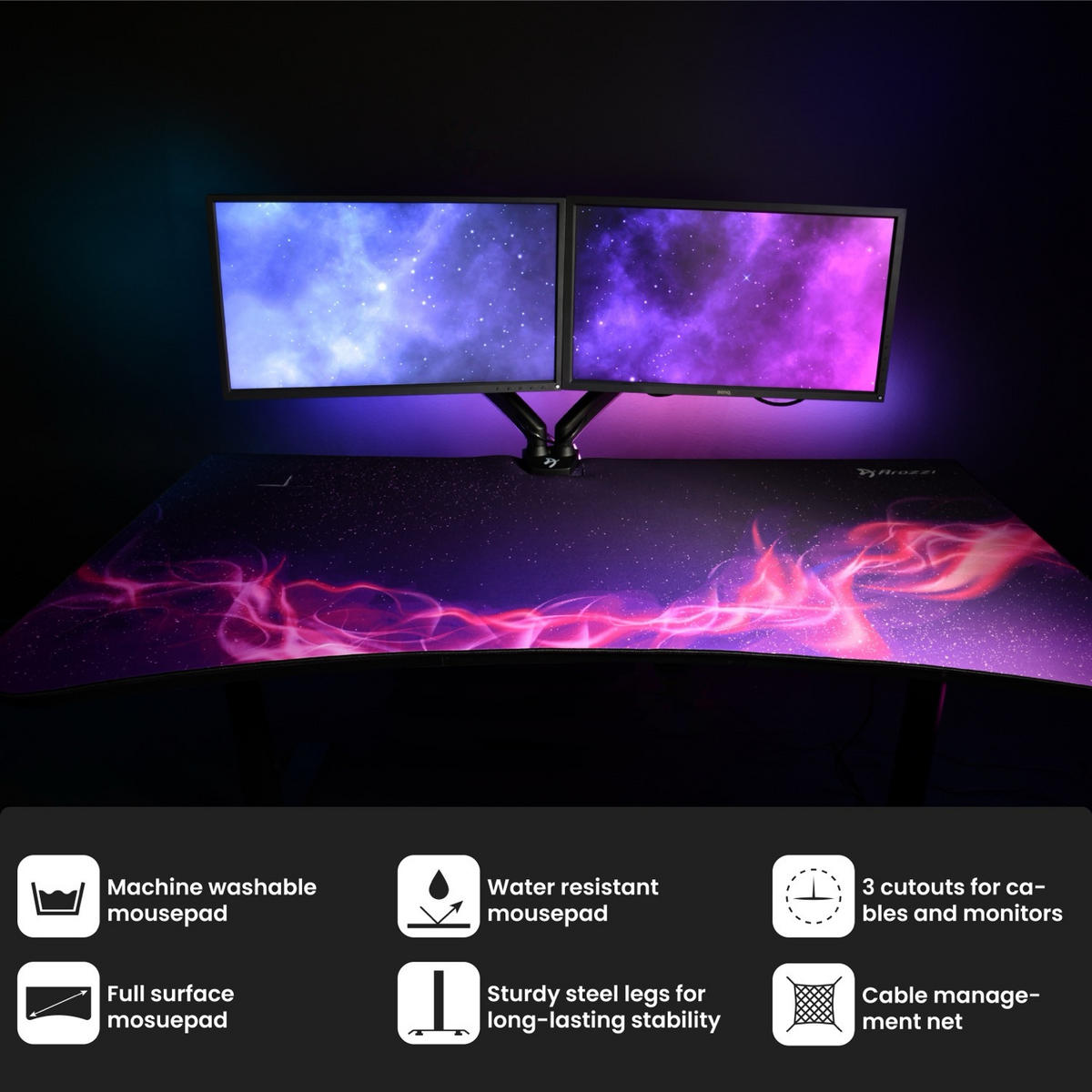 GAMINGTISCH Arena 160/82/71-81 cm Deep Purple - Galaxy - Lila, Metall (82/160/71cm) - Arozzi