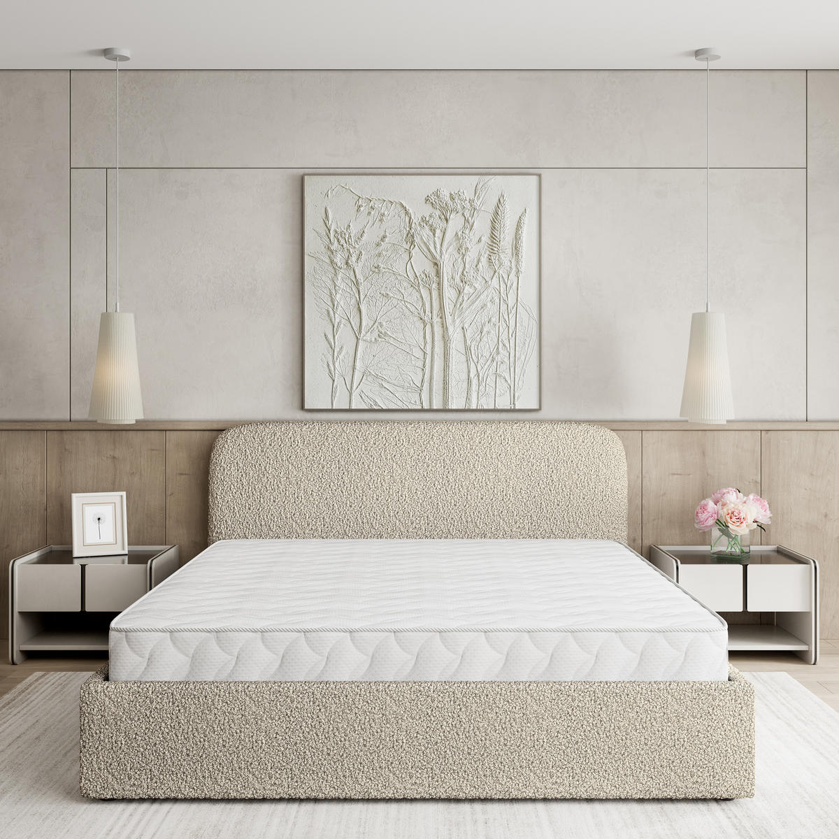 POLSTERBETT RENIVE Q 120x200 cm mit Bettkästen - Beige - Beige, Holz/Textil - MASSENO