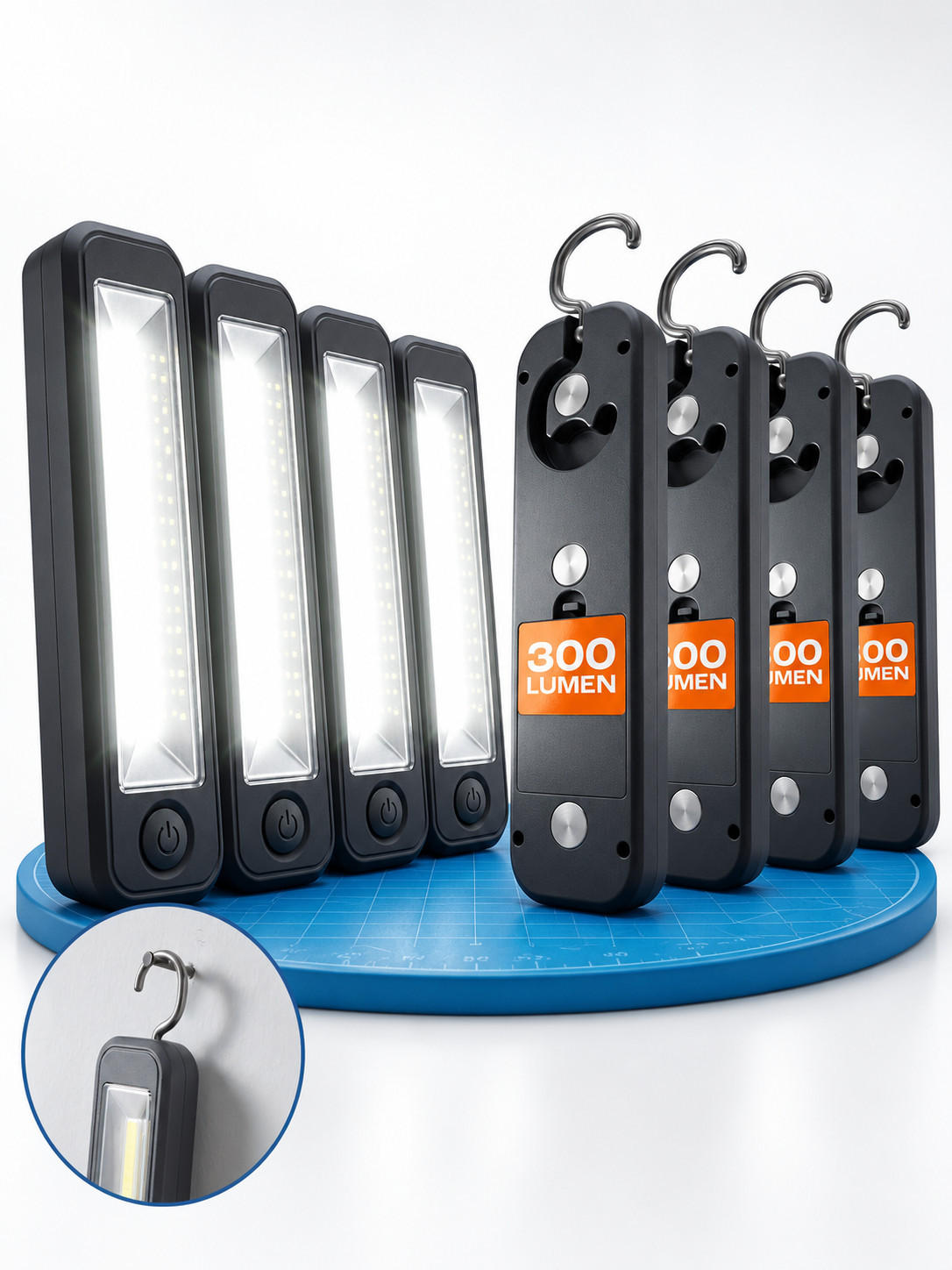 LED-ARBEITSLEUCHTE - praktische Batterie-Taschenlampe mit Magnet und Haken für Werkstatt und Zuhause, 4er-Set - Weiß, Kunststoff (5.5/2.9/22cm) - Northpoint